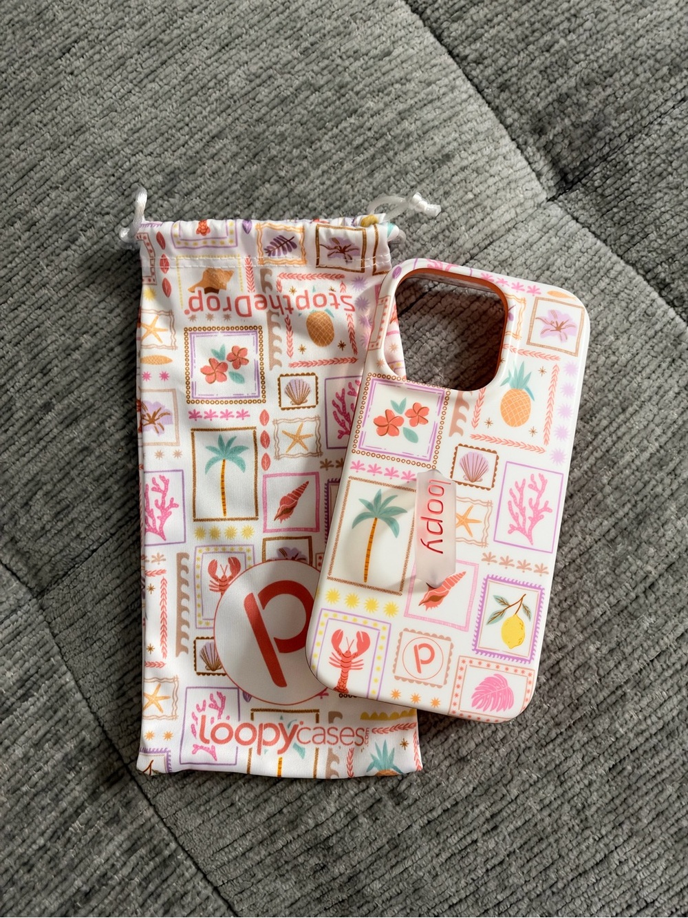 iPhone 14 Pro Loopy Pink Tropical Pattern Phone Case with Matching Pouch